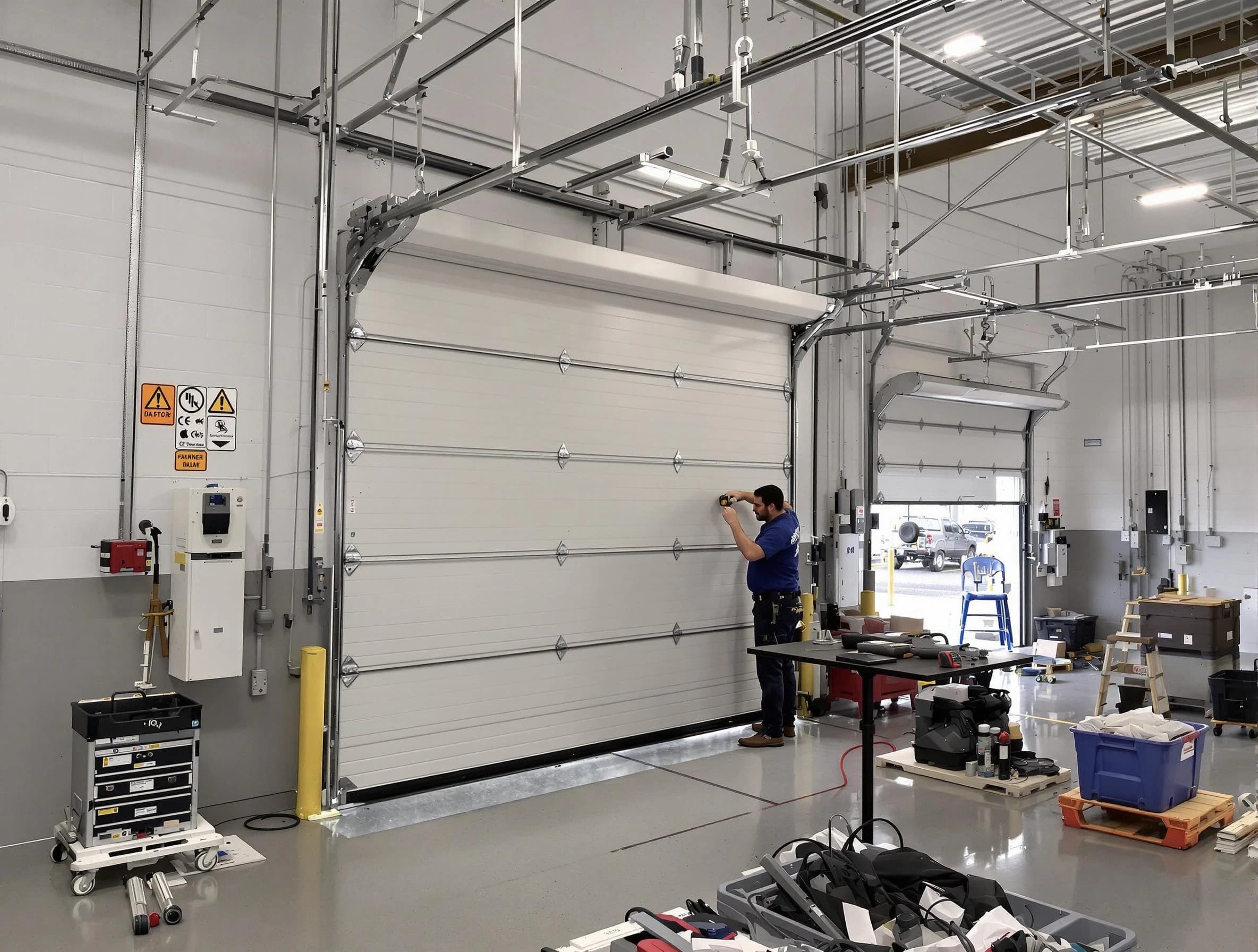 Commercial garage door repair being performed by Highland Springs Garage Door Repair expert in Highland Springs