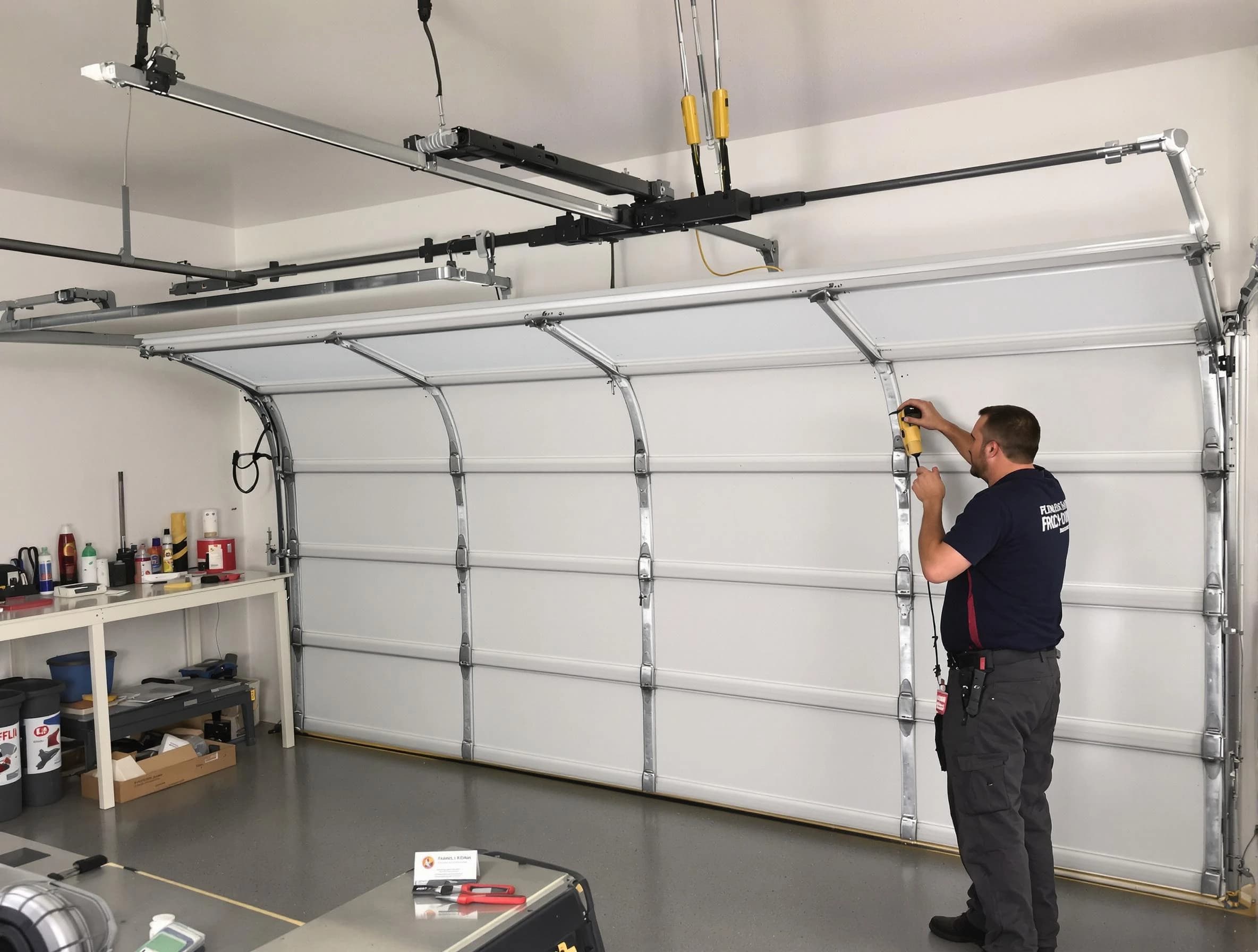 Highland Springs Garage Door Repair certified technician performing overhead door system repair in Highland Springs