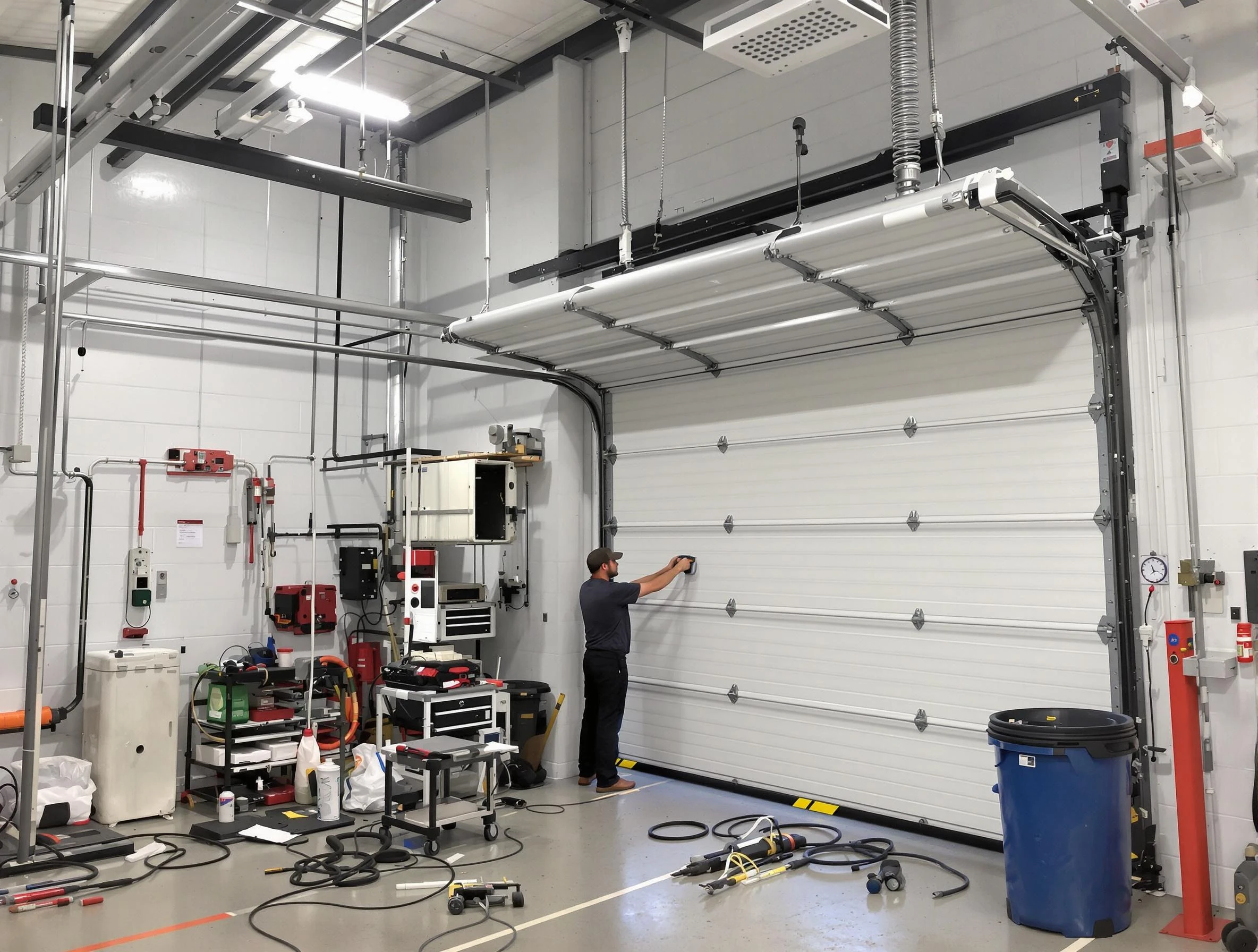 Highland Springs Garage Door Repair certified technician performing commercial door repair at a Highland Springs business facility
