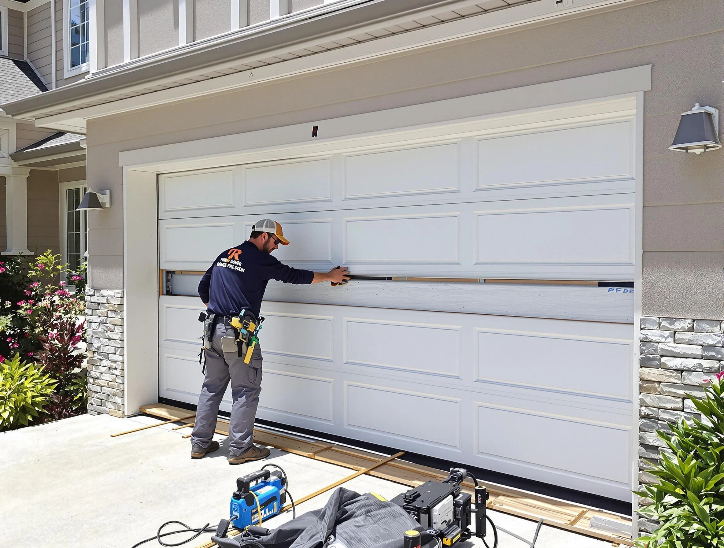 Highland Springs Garage Door Repair team performing complete garage door replacement at Highland Springs residence
