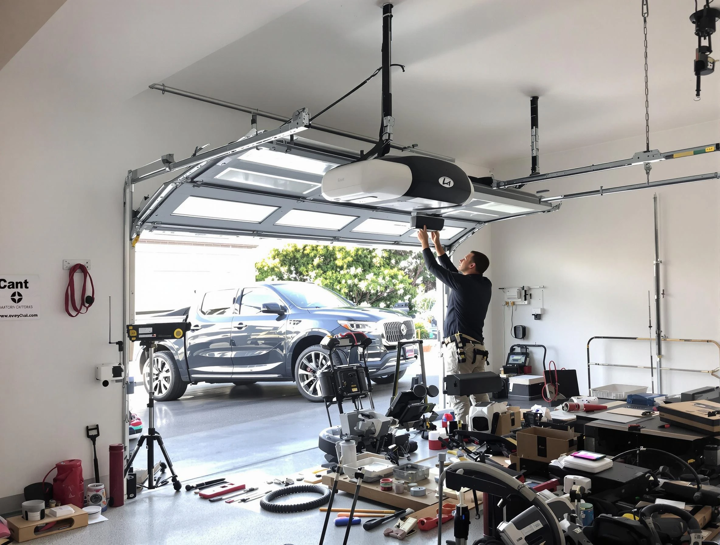 Highland Springs Garage Door Repair specialist installing smart garage door opener system in Highland Springs home
